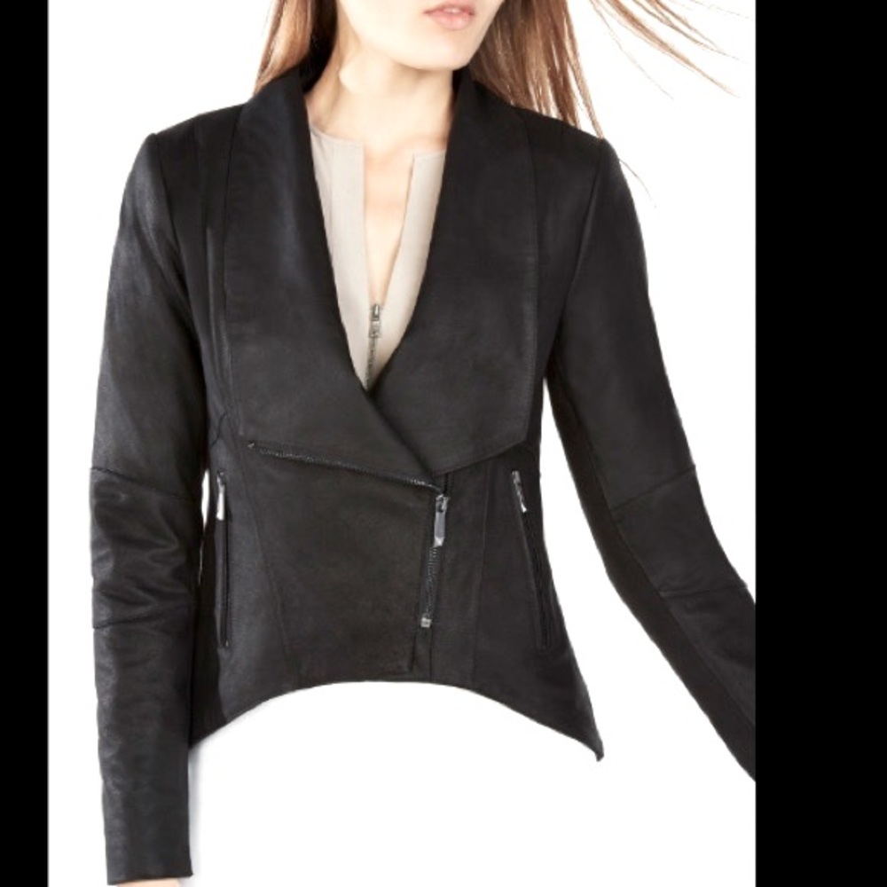 BCBG sable black leather jacket.